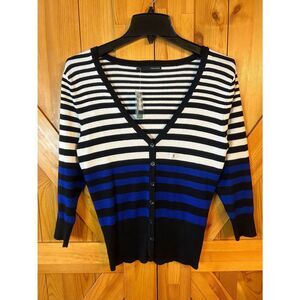 MAURICES Womens White Black Blue 3/4 Sleeve Cardigan NWT Size Small (5204)